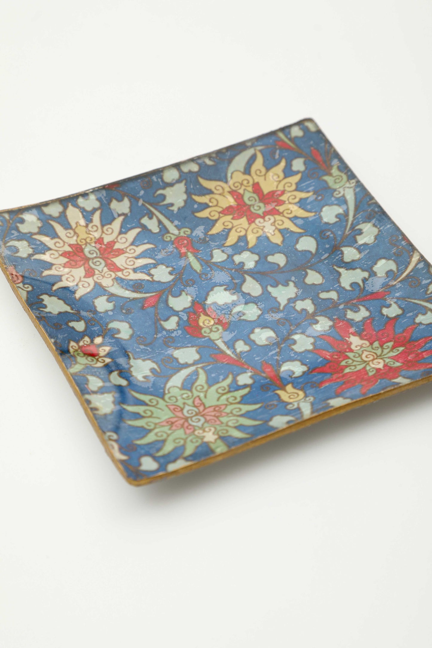 piatto quadrato in vetro "fleur en bleu"