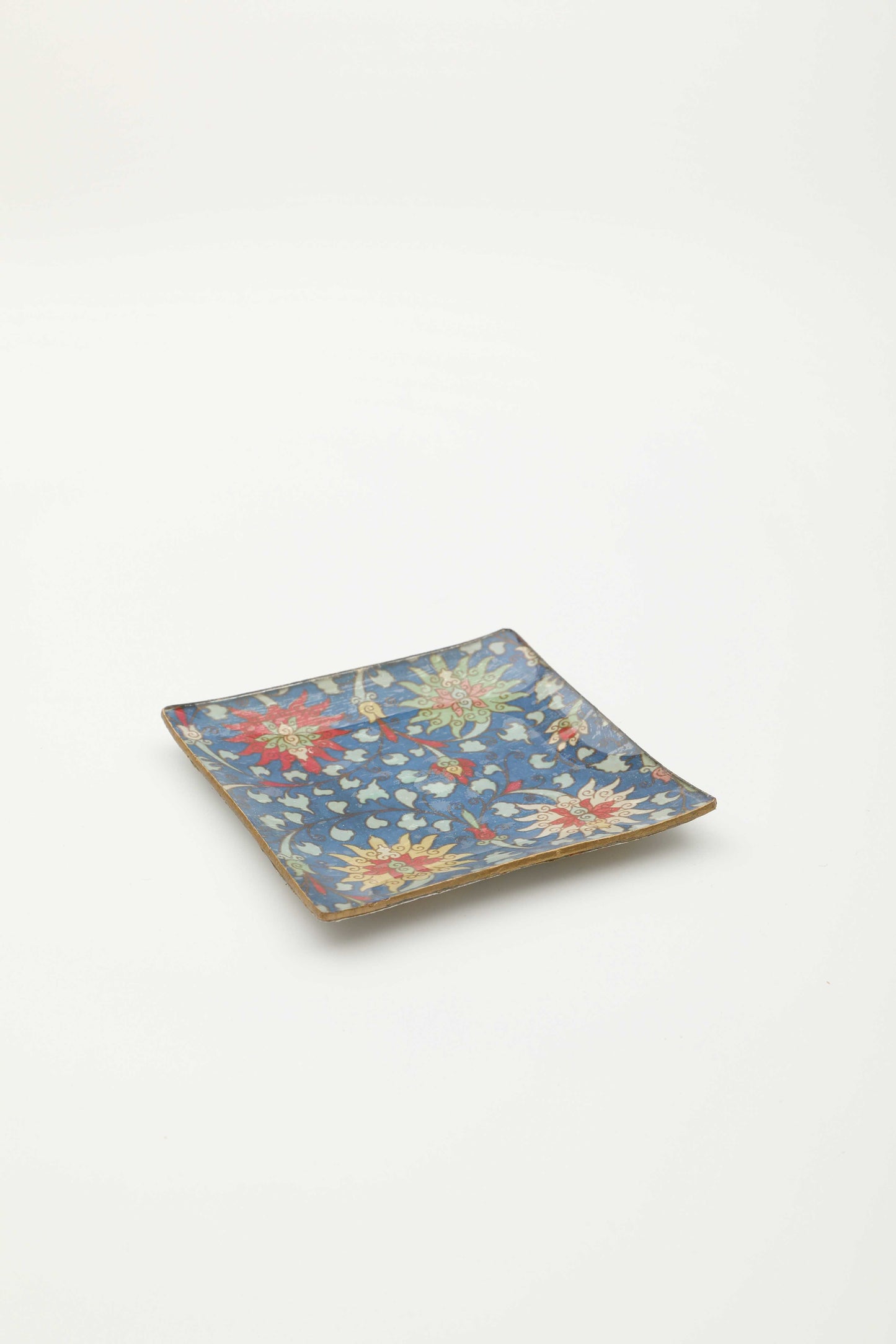piatto quadrato in vetro "fleur en bleu"