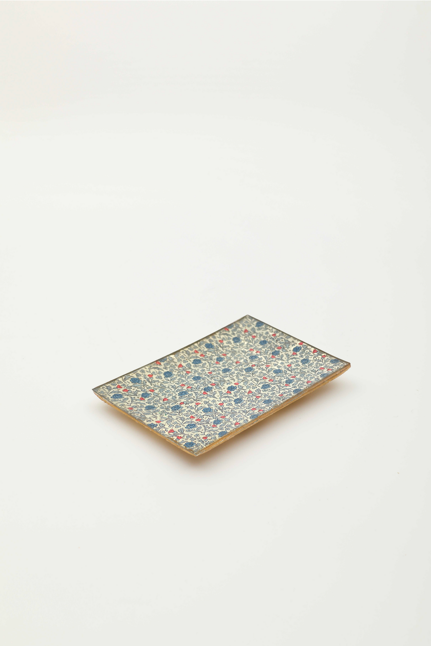 piatto rettangolare in vetro "papier bleu et rouge"