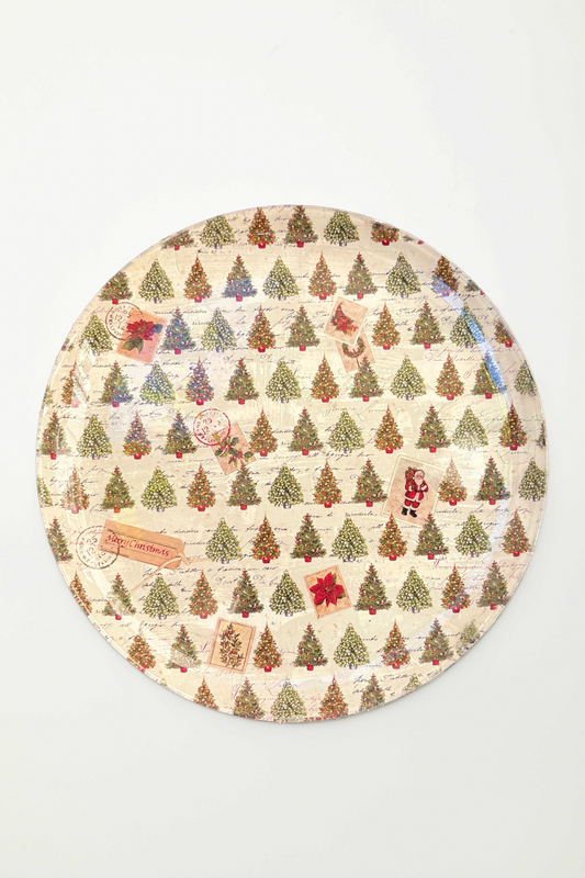 piatto tondo in vetro "papier Noël"