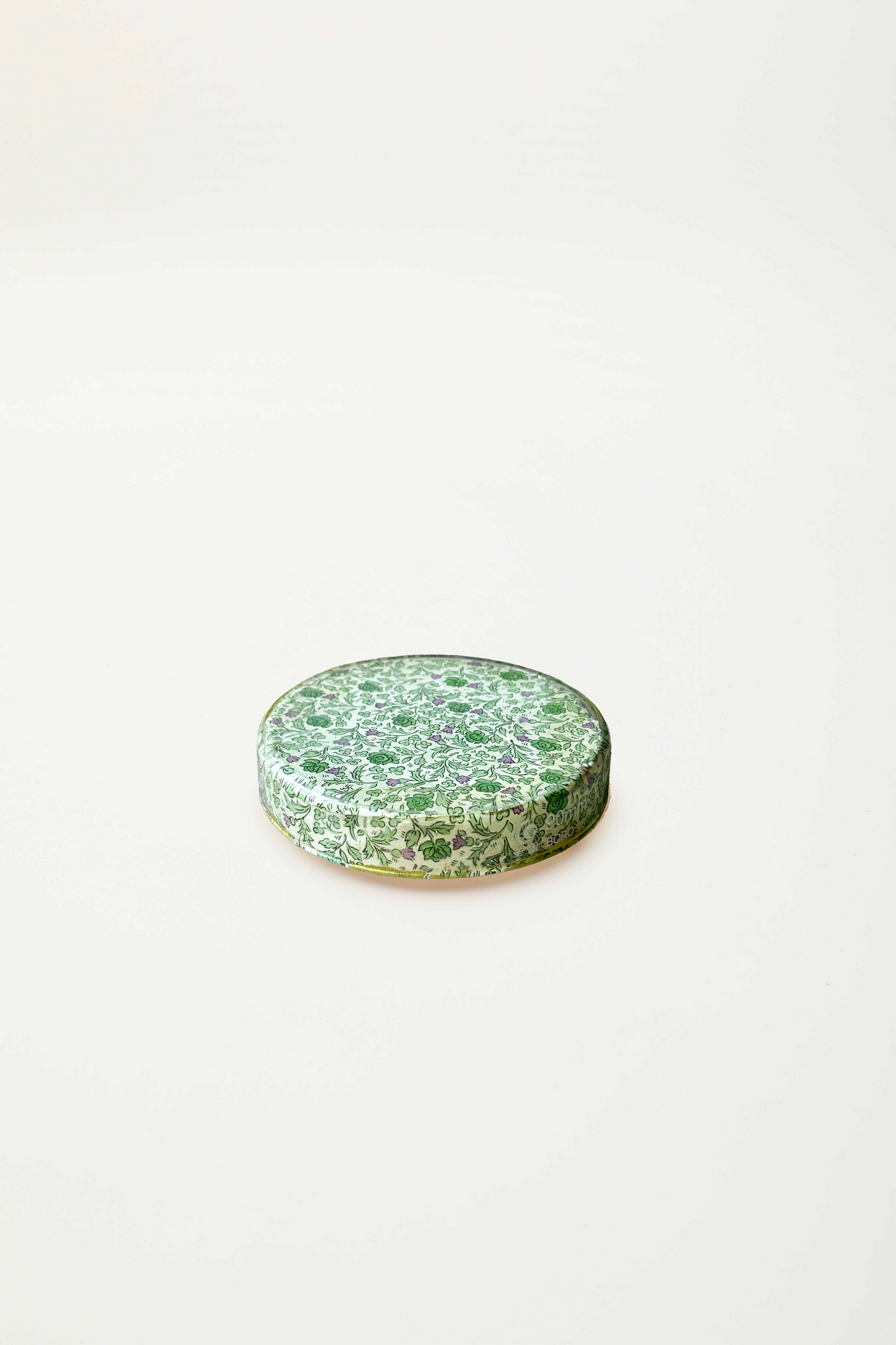 scatolina tonda in vetro  "papier violet vert"